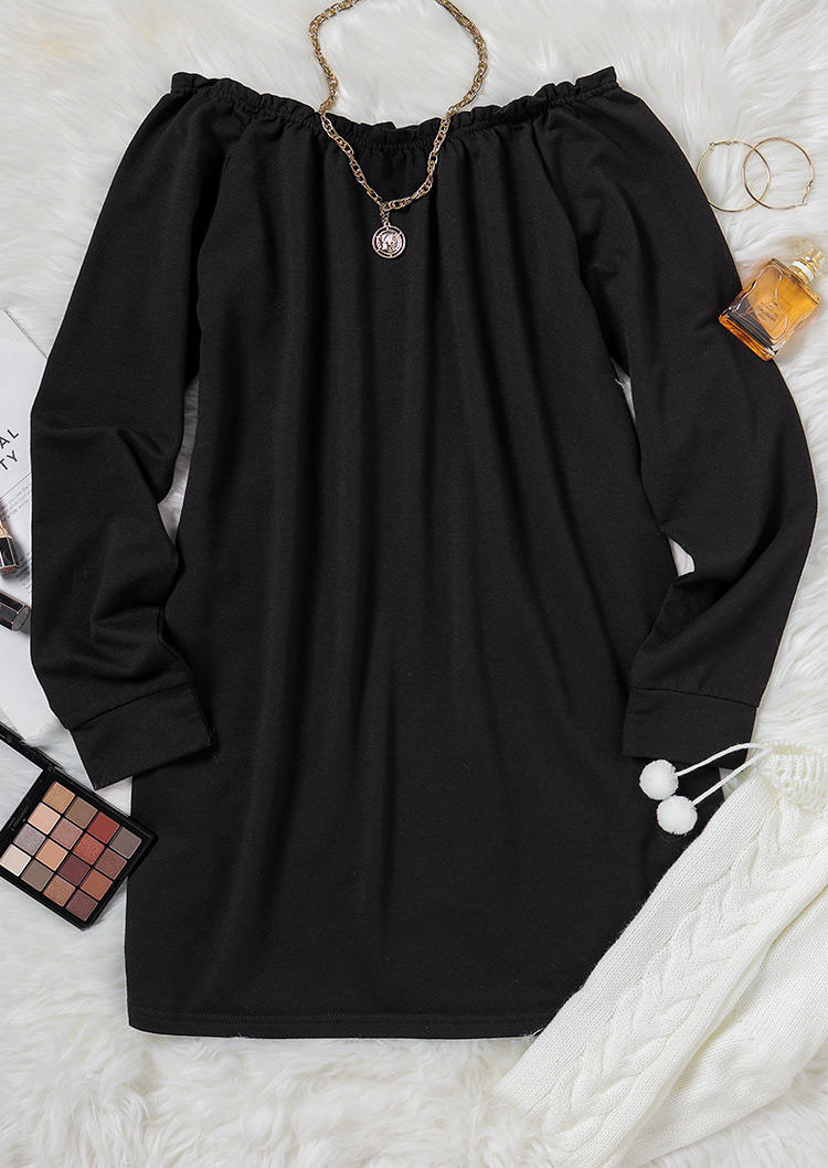 

Mini Dresses Off Shoulder Long Sleeve Sweatshirt Mini Dress in Black. Size