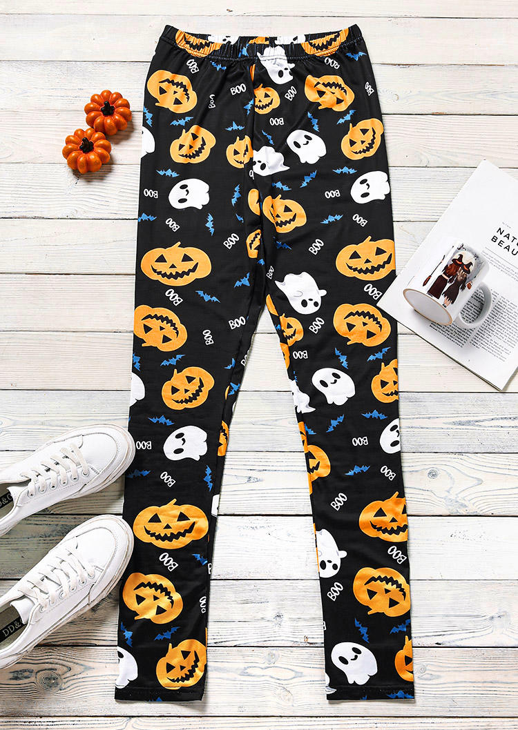 

Leggings Halloween Pumpkin Ghost Elastic Waist Leggings in Black. Size