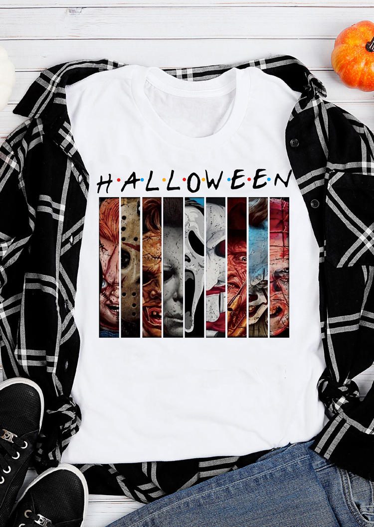 

T-shirts Tees Halloween Horror Movie Graphic T-Shirt Tee in White. Size