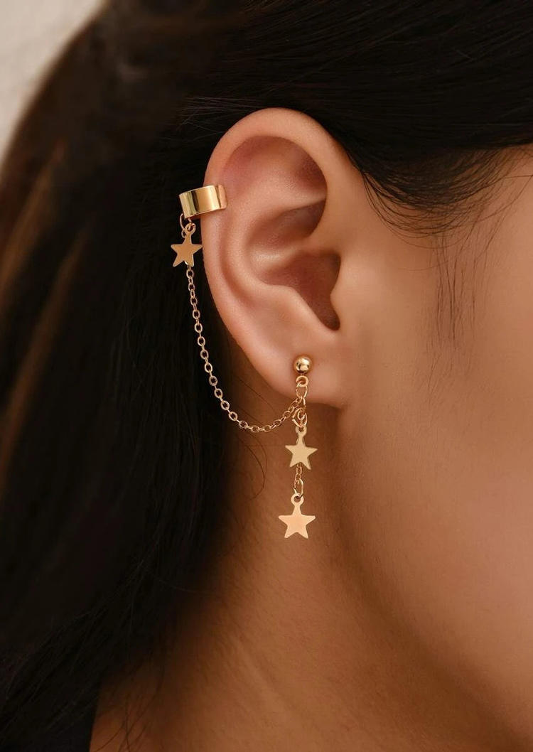 

Earrings Star Tassel Ear Clip Wrap Earrings in Gold,Silver. Size