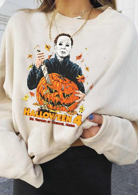 

Sweatshirts Halloween Pumpkin Horror Movie Pullover Sweatshirt in Beige. Size: ,M,L,XL