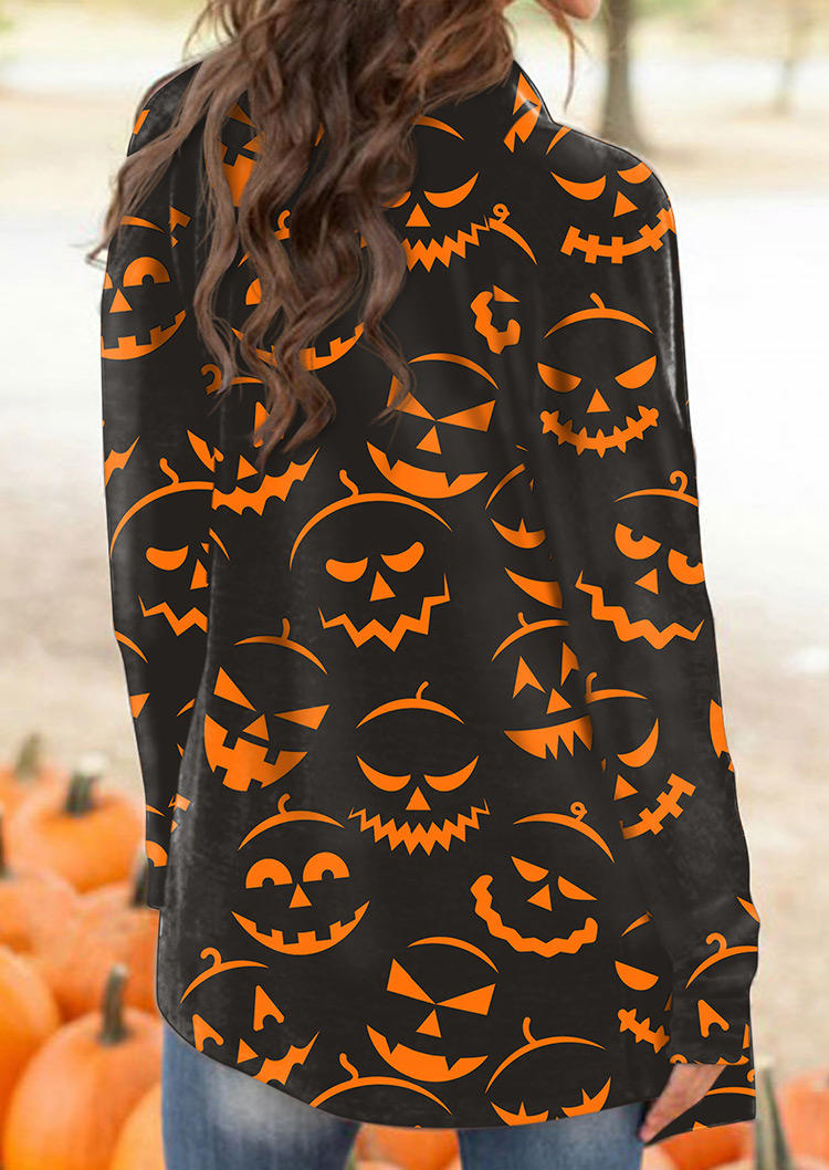 Cardigans Halloween Pumpkin Face Long Sleeve Cardigan in Black. Size: S