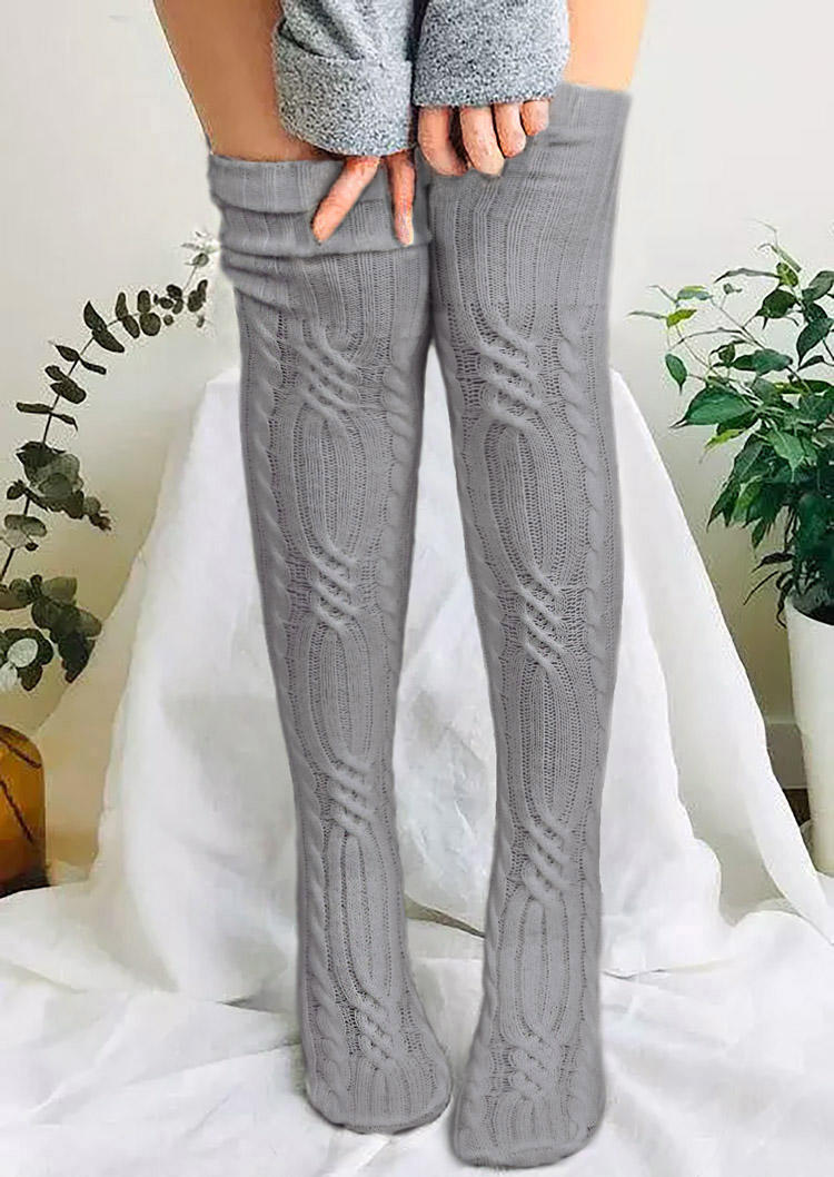 Knee-High Socks Warm Over Knee Long Knitted Socks in Gray. Size: One Size