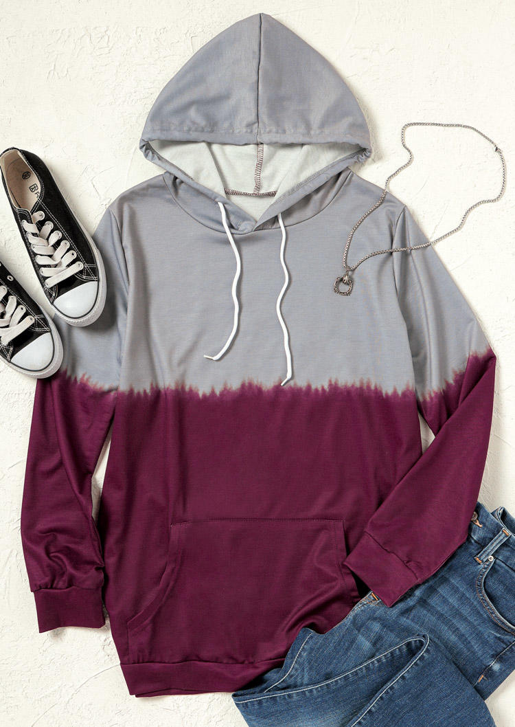 

Hoodies Kangaroo Pocket Color Block Gradient Drawstring Hoodie in Multicolor. Size
