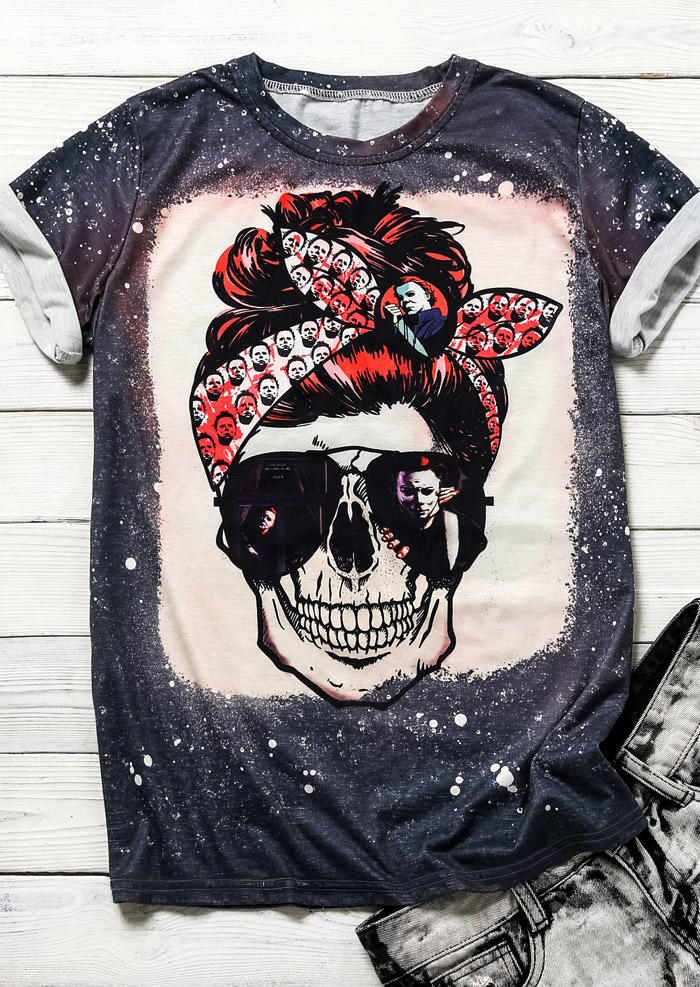 T-shirts Tees Mama Michael Myers Skull Bleach T-Shirt Tee in Multicolor. Size: S