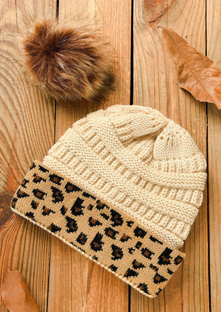 

Hats Leopard Knitted Warm Beanie Hat in Beige. Size