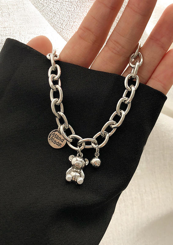 

Bracelet Cartoon Bear Pendant Alloy Bracelet in Silver. Size