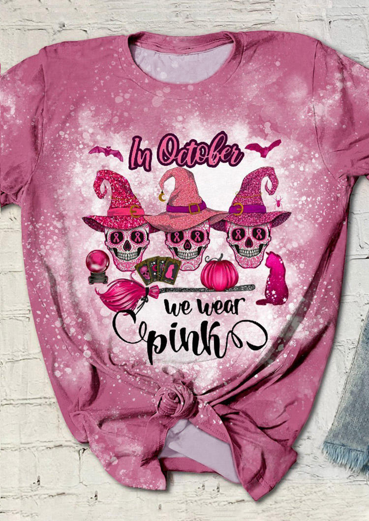 

T-shirts Tees Halloween Skull In October We Wear Pink Bleached T-Shirt Tee in Pink. Size: ,M,L,XL