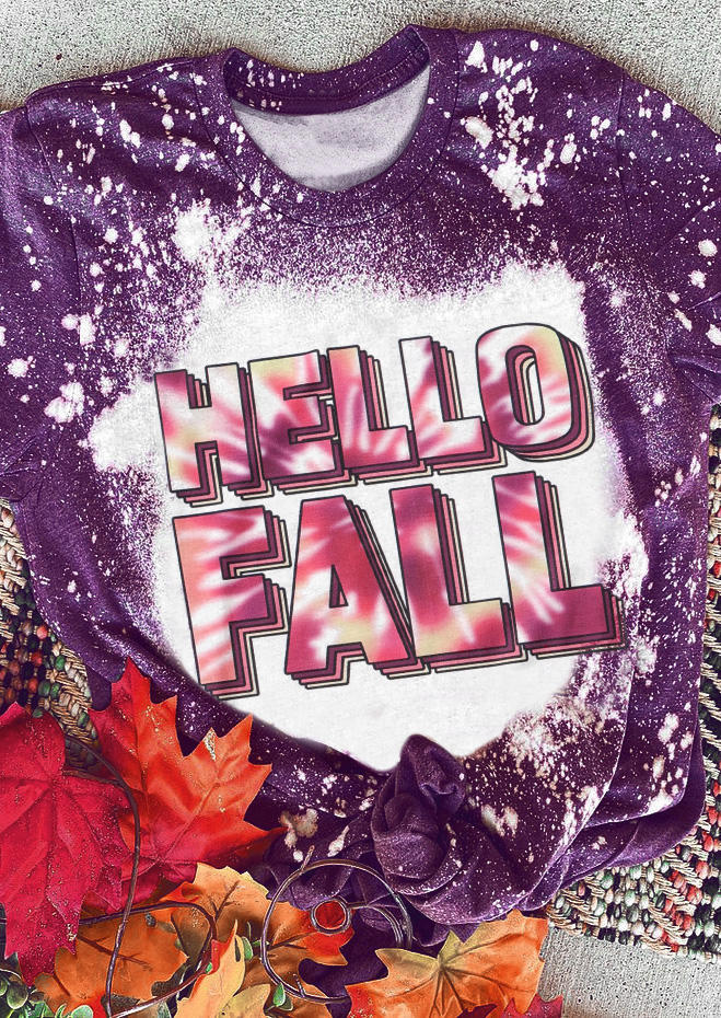 Hello Fall Bleached T-Shirt Tee - Purple