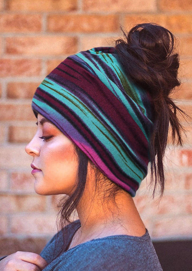 

Hats Colorful Striped Hollow Out Hat in Purple. Size