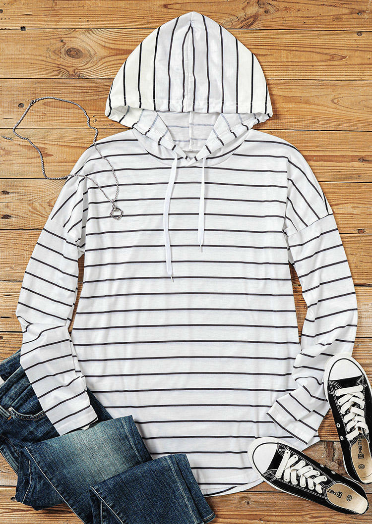 

Blouses Striped Drawstring Long Sleeve Hooded Blouse in Stripe. Size: ,L