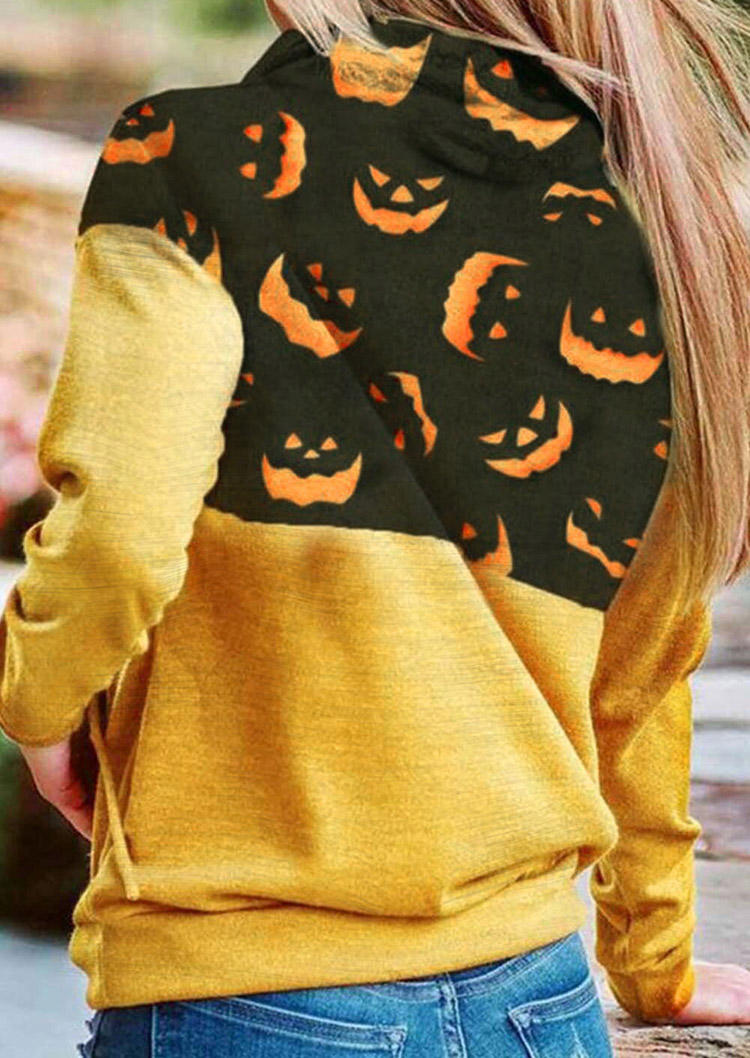 Sweatshirts Pumpkin Face Color Block Cowl Neck Sweatshirt in Multicolor. Size: L,M,S,XL