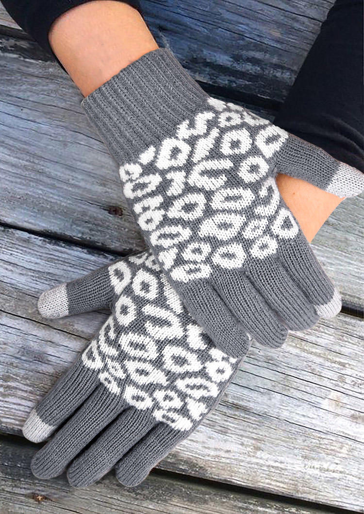 

Gloves Winter Warm Leopard Knitted Gloves in Black. Size