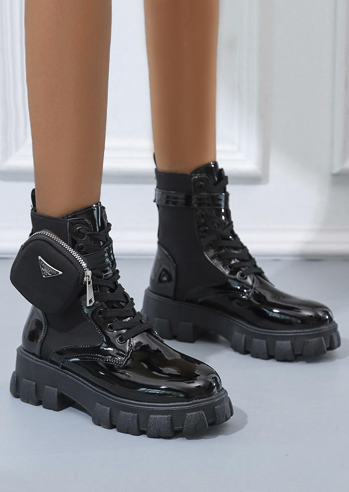 

Boots Lace Up Zipper Round Toe Ankle Boots in Black. Size: ,38,39,40,41