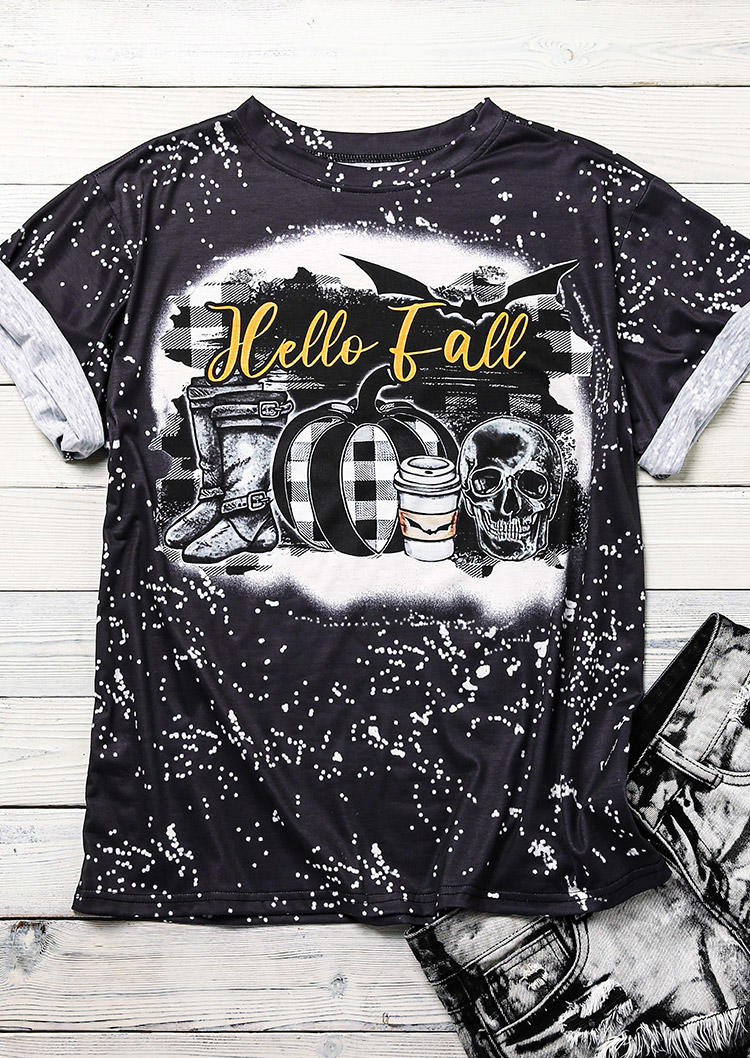 

T-shirts Tees Halloween Plaid Pumpkin Skull T-Shirt Tee in Dark Grey. Size