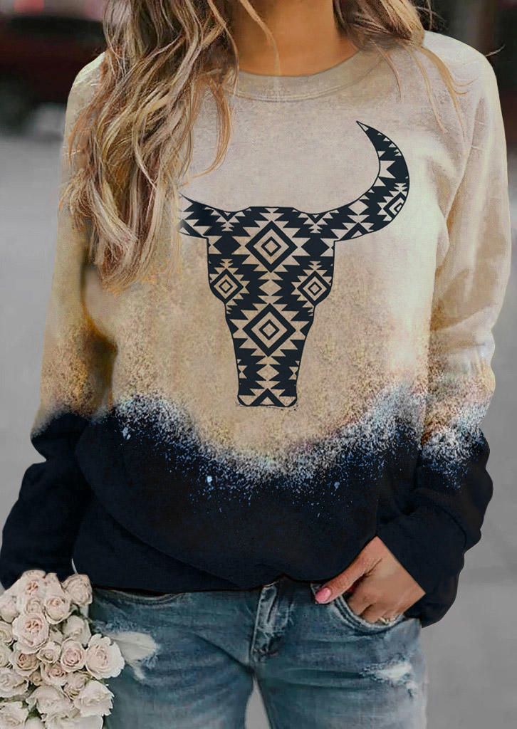 

Sweatshirts Aztec Geometric Steer Skull Sweatshirt in Khaki. Size