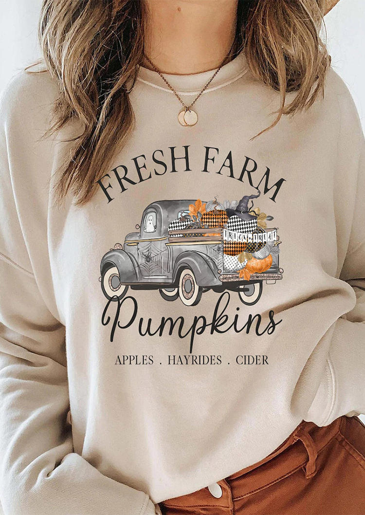 Sweatshirts Thanksgiving Farm Fresh Pumpkins Sweatshirt in Apricot. Size: L,S,XL