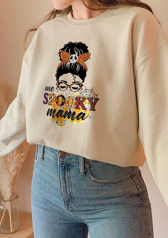 

Sweatshirts Halloween Skull Leopard Spooky Mama Sweatshirt in Apricot. Size: ,M,L,XL