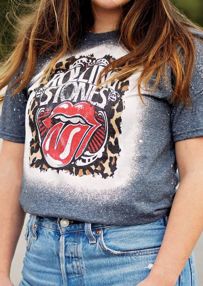 

T-shirts Tees Leopard Lips Bleached T-Shirt Tee in Dark Grey. Size: ,M,L,XL