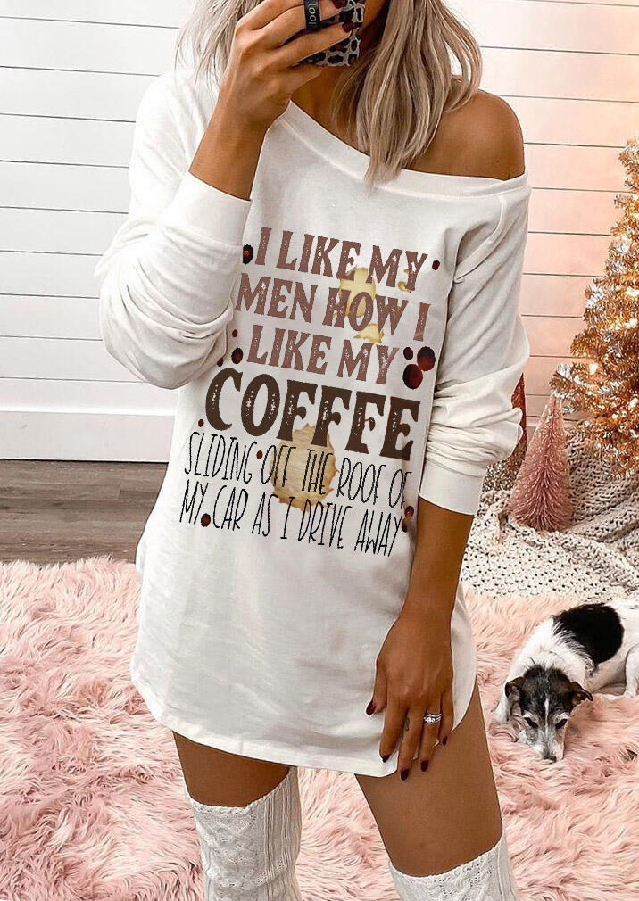 

Mini Dresses Coffee Long Sleeve O-Neck Mini Dress in White. Size: ,M,L,XL
