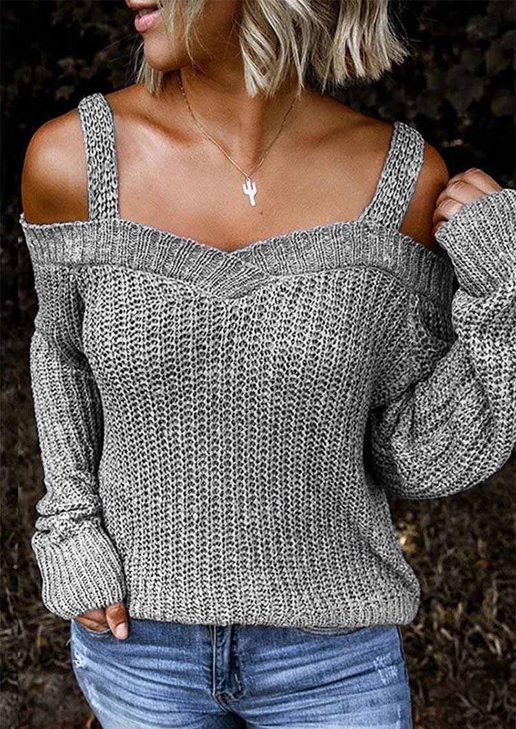 

Sweaters Knitted Long Sleeve Cold Shoulder Sweater in Dark Grey. Size