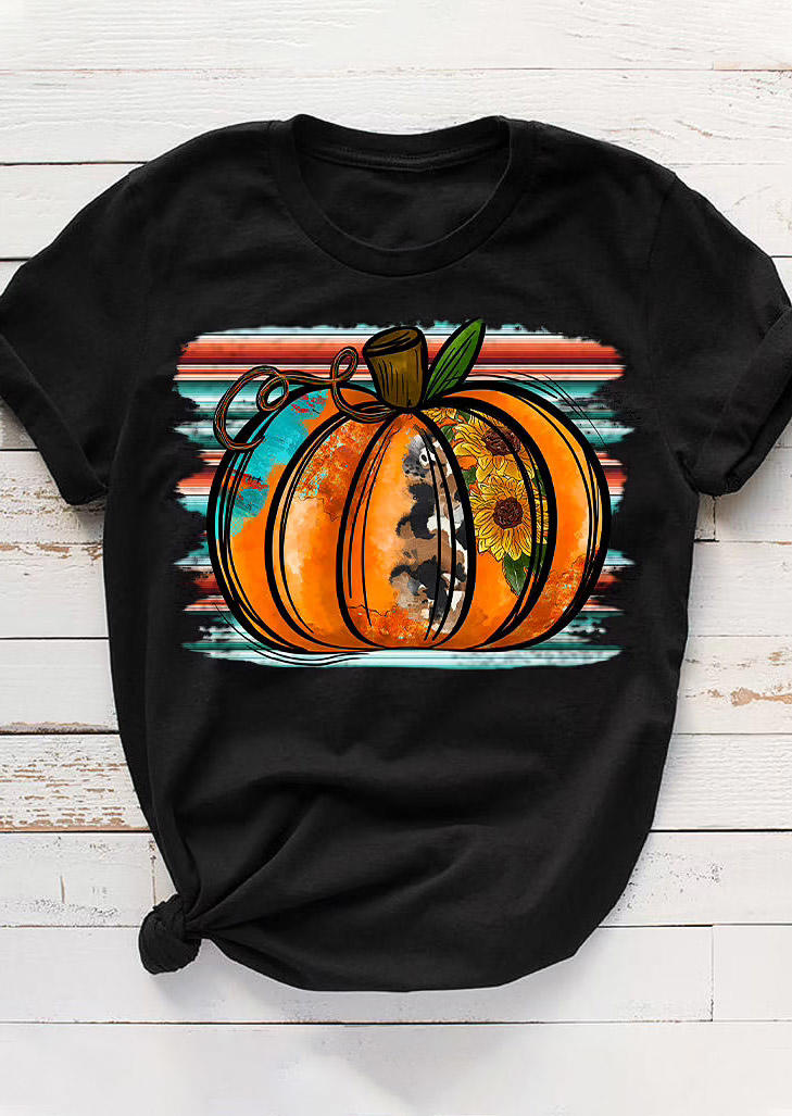 

T-shirts Tees Sunflower Pumpkin Serape Striped T-Shirt Tee in Black. Size