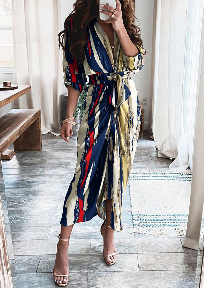 

Maxi Dresses Striped Irregular V-Neck Maxi Dress in Multicolor. Size