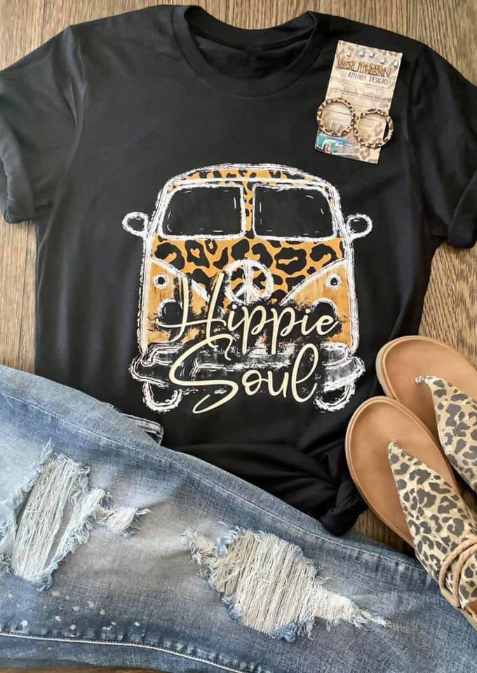 

T-shirts Tees Hippie Soul Leopard Camping T-Shirt Tee in Black. Size