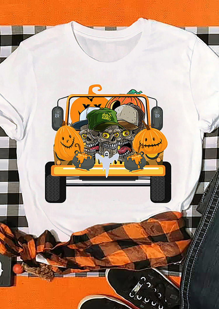 

T-shirts Tees Halloween Pumpkin Face Skull T-Shirt Tee in White. Size: ,M,L,XL