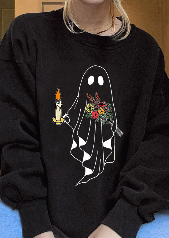 Halloween Ghost Floral Sweatshirt - Apricot