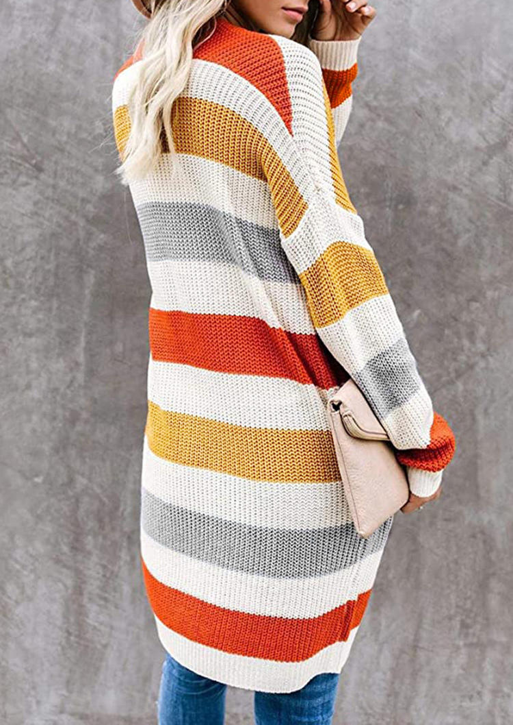 Striped Knitted Color Block Pocket Cardigan