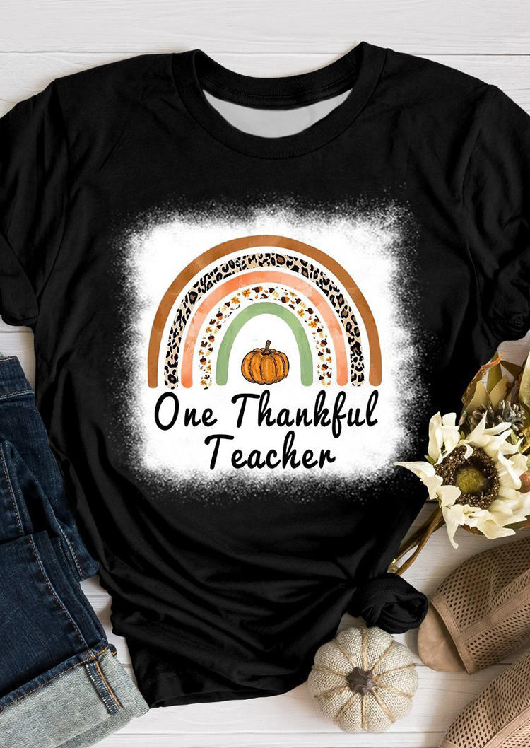 

T-shirts Tees One Thankful Teacher Pumpkin Rainbow T-Shirt Tee in Black. Size