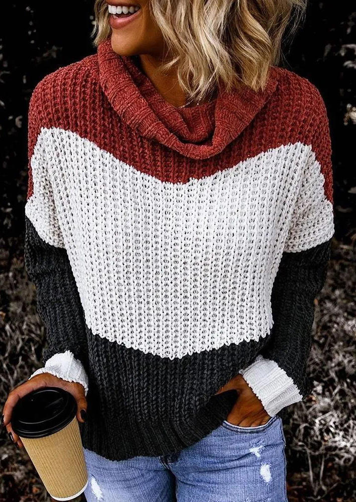 

Sweaters Knitted Color Block Cowl Neck Sweater in Multicolor. Size