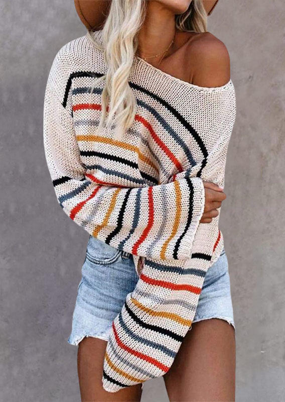 Colorful Striped Knitted Crop Sweater