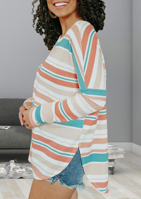 

Blouses Colorful Striped Long Sleeve Blouse in Multicolor. Size: ,M,L,XL