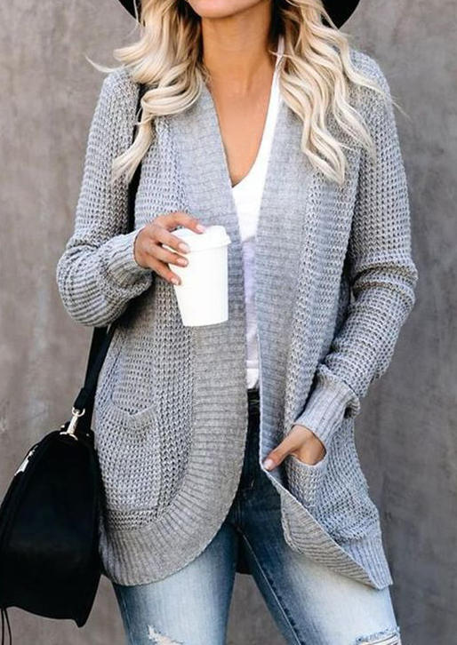 

Cardigans Pocket Long Sleeve Sweater Cardigan in Gray. Size