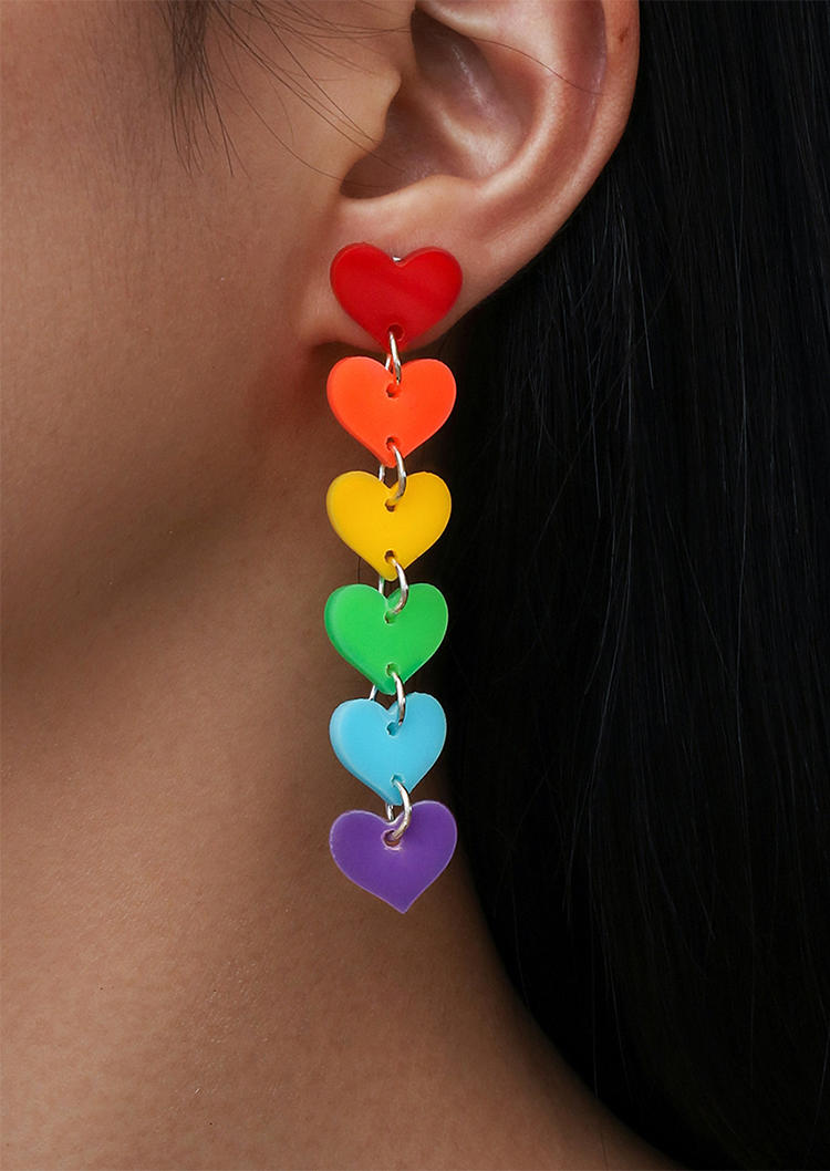 

Earrings Bohemian Rainbow Heart Earrings in Multicolor. Size