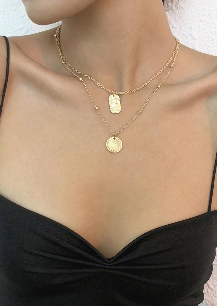 

Necklaces Double-Layered Beading Alloy Pendant Necklace in Gold. Size