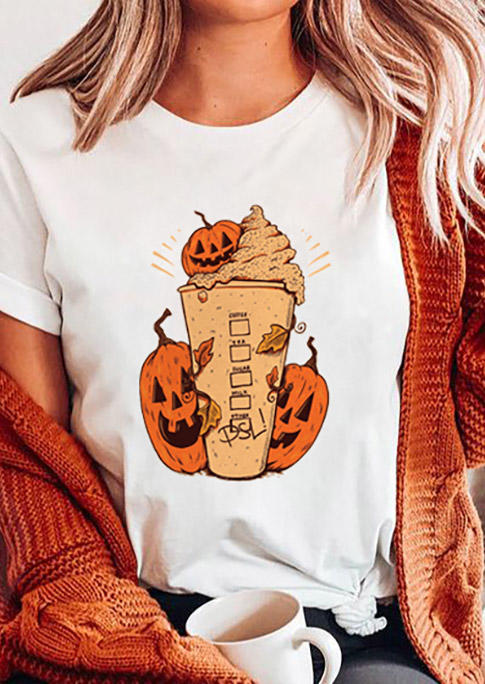 

T-shirts Tees Halloween Pumpkin O-Neck T-Shirt Tee in White. Size: ,M,L,XL