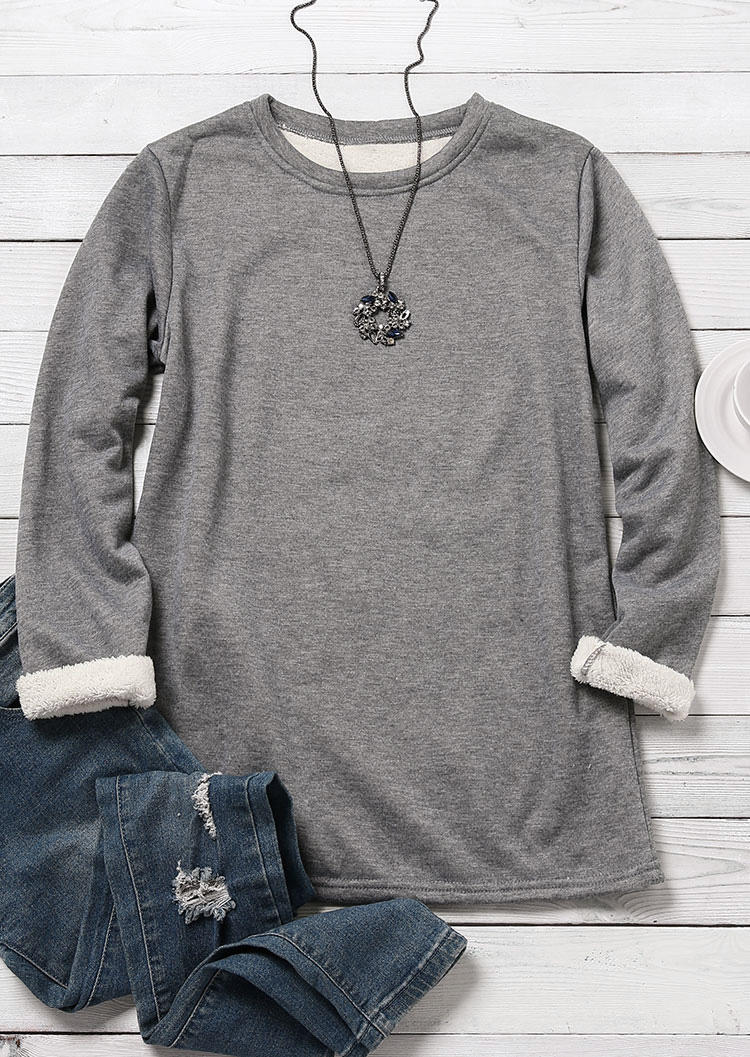 

Blouses Warm Long Sleeve O-Neck Blouse in Gray. Size: ,XL