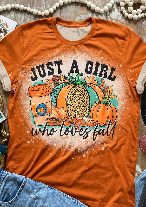 T-shirts Tees Just A Girl Who Loves Fall Pumpkin T-Shirt Tee in Orange. Size: S,M,L