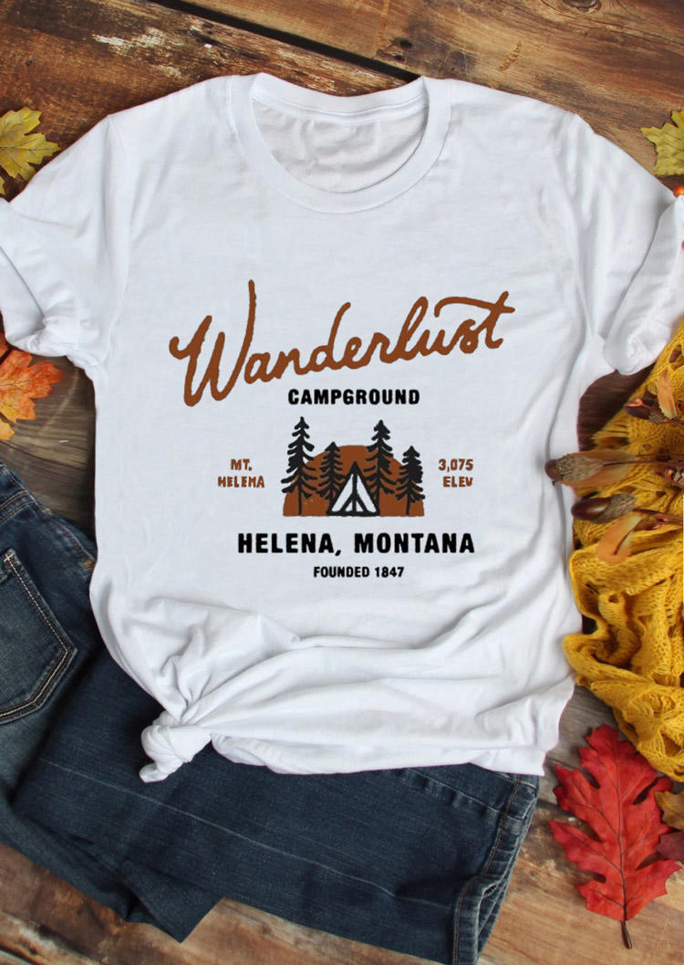 

T-shirts Tees Wanderlust Campground Tree T-Shirt Tee in White. Size: ,M,L,XL