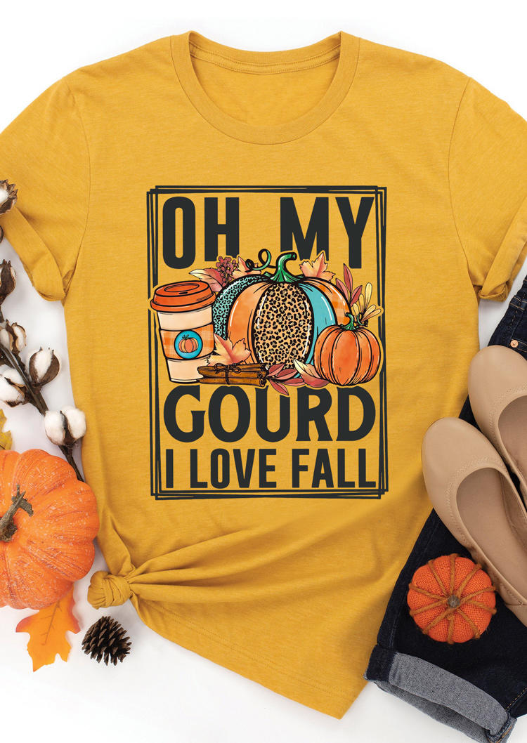 Oh My Gourd I Love Fall Pumpkin T-Shirt Tee - Yellow