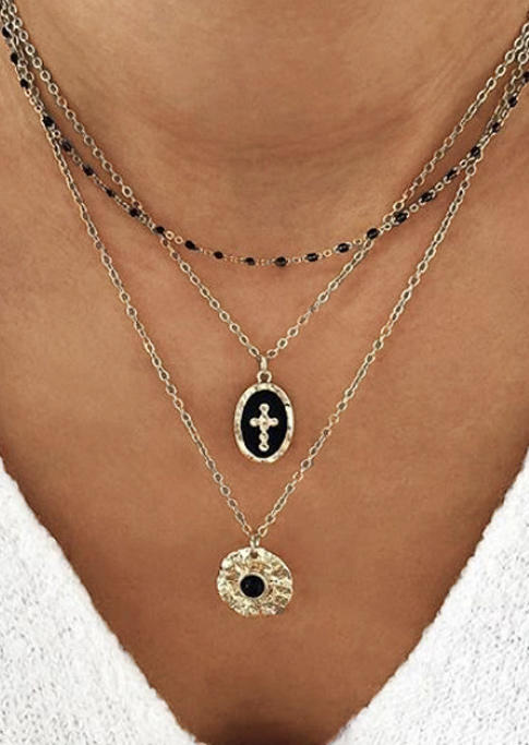 

Necklaces Cross Disc Multi-Layered Pendant Necklace in Gold. Size