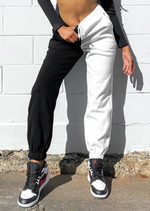 

Pants Color Block Drawstring Elastic Waist Sweatpants in Black. Size: ,M,L,XL