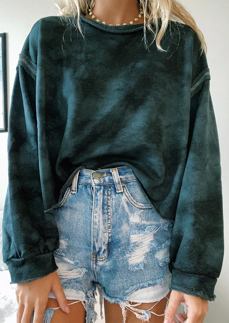 

Sweatshirts Tie Dye Long Sleeve O-Neck Crop Sweatshirt in Green. Size: ,M,L,XL