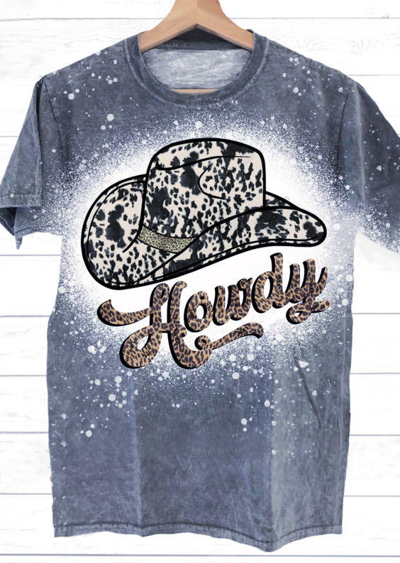 T-shirts Tees Howdy Hat Leopard Bleached T-Shirt Tee in Gray. Size: M,L,XL