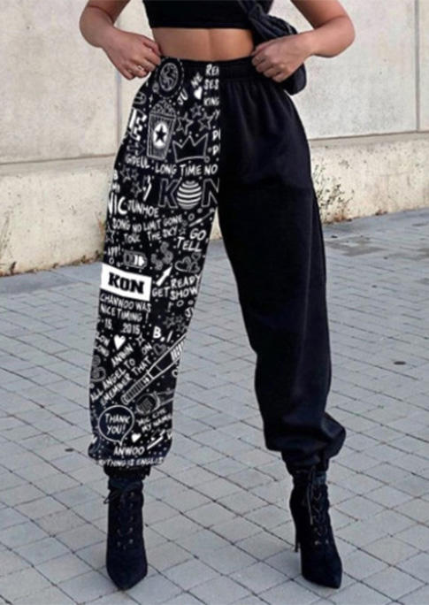 

Pants Letter Graphic High Waist Sweatpants in Black. Size: ,L,XL