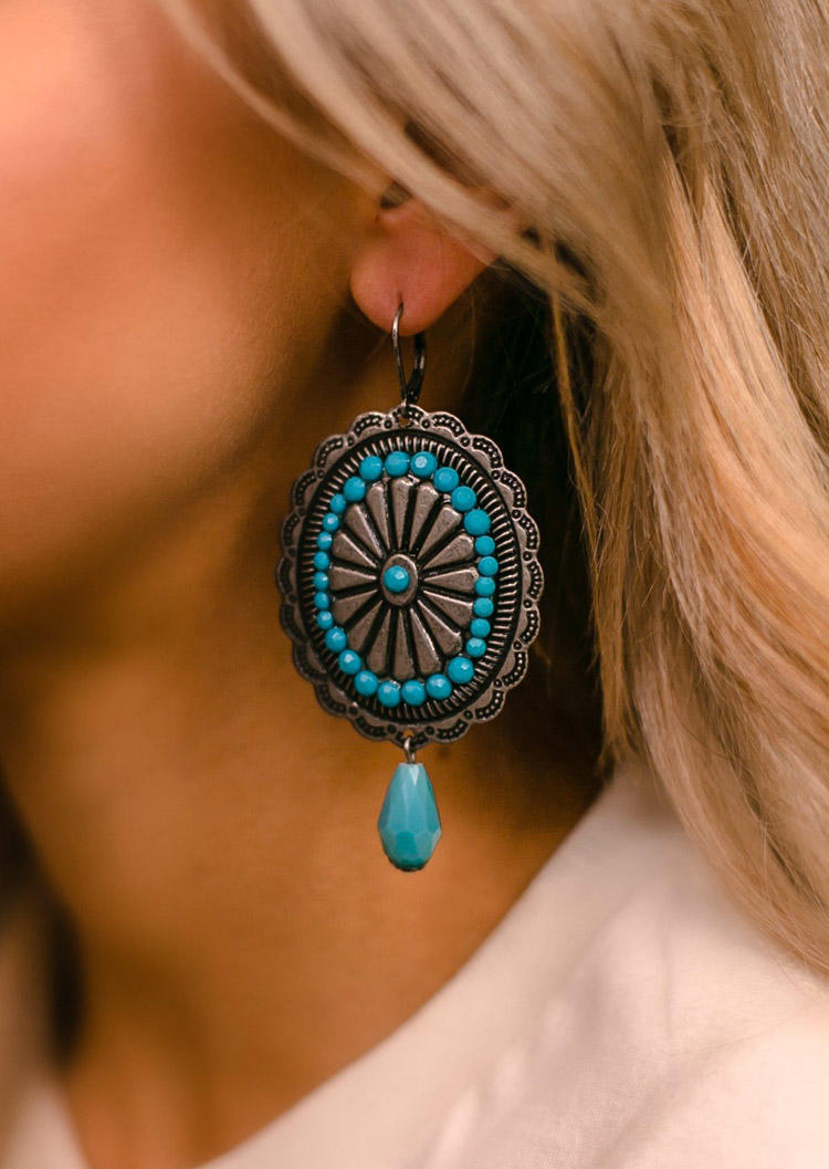 

Earrings Bohemian Turquoise Floral Earrings in Silver. Size