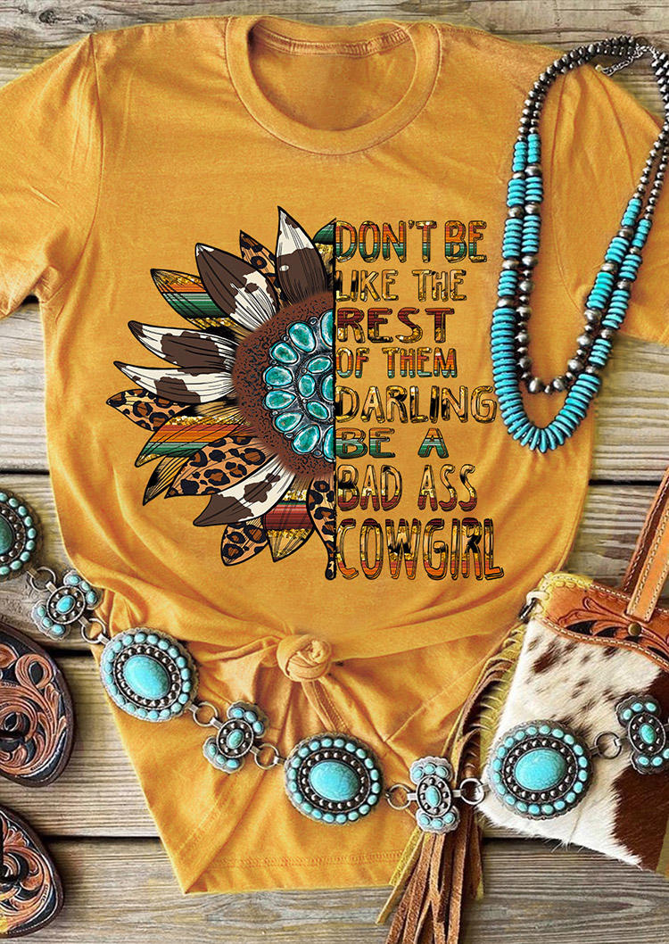 

T-shirts Tees Leopard Cow Sunflower Cowgirl T-Shirt Tee in Yellow. Size